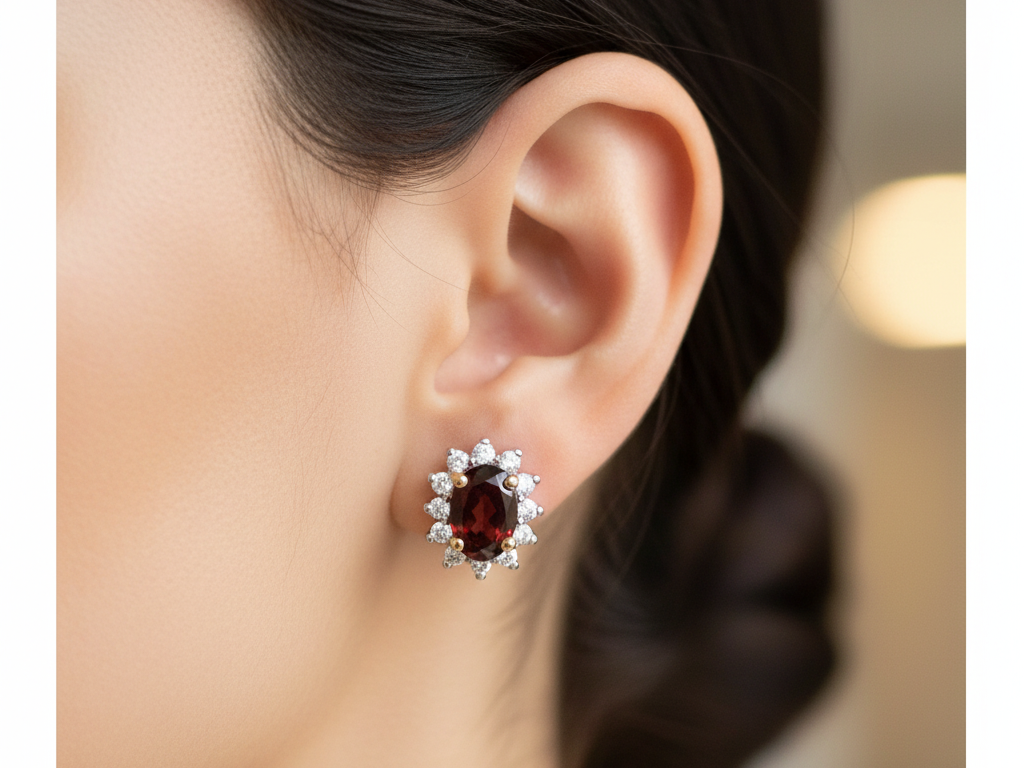 9 CT Yellow Gold Garnet Cz Earring.6X4