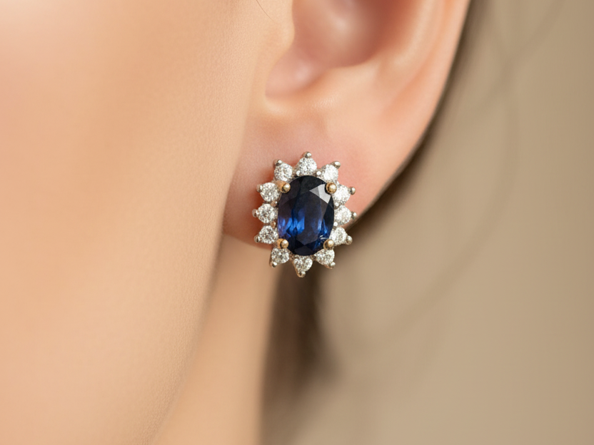 9 CT Yellow Gold Sapphire Cz Earring.6X4