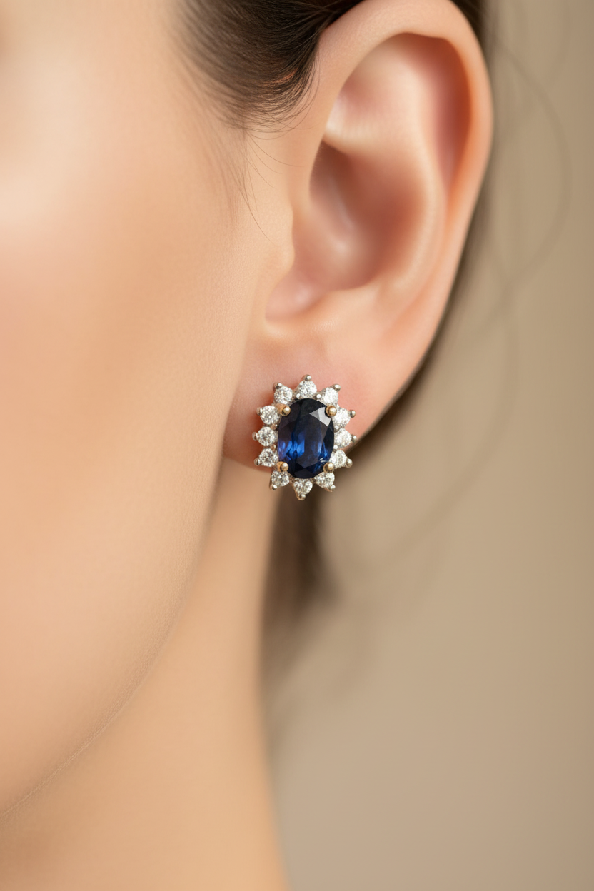 9 CT Yellow Gold Sapphire Cz Earring.6X4