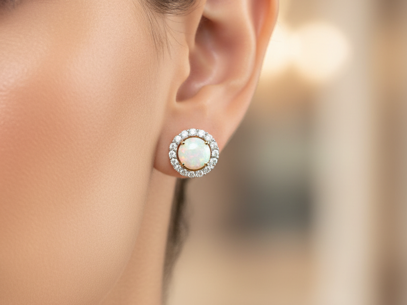 9 CT Yellow Gold Opal Earring.