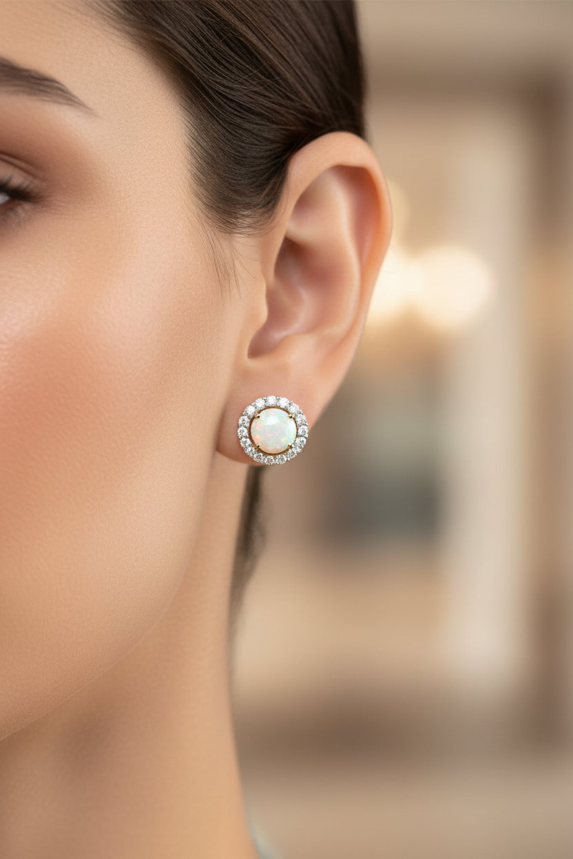 9 CT Yellow Gold Opal Earring.
