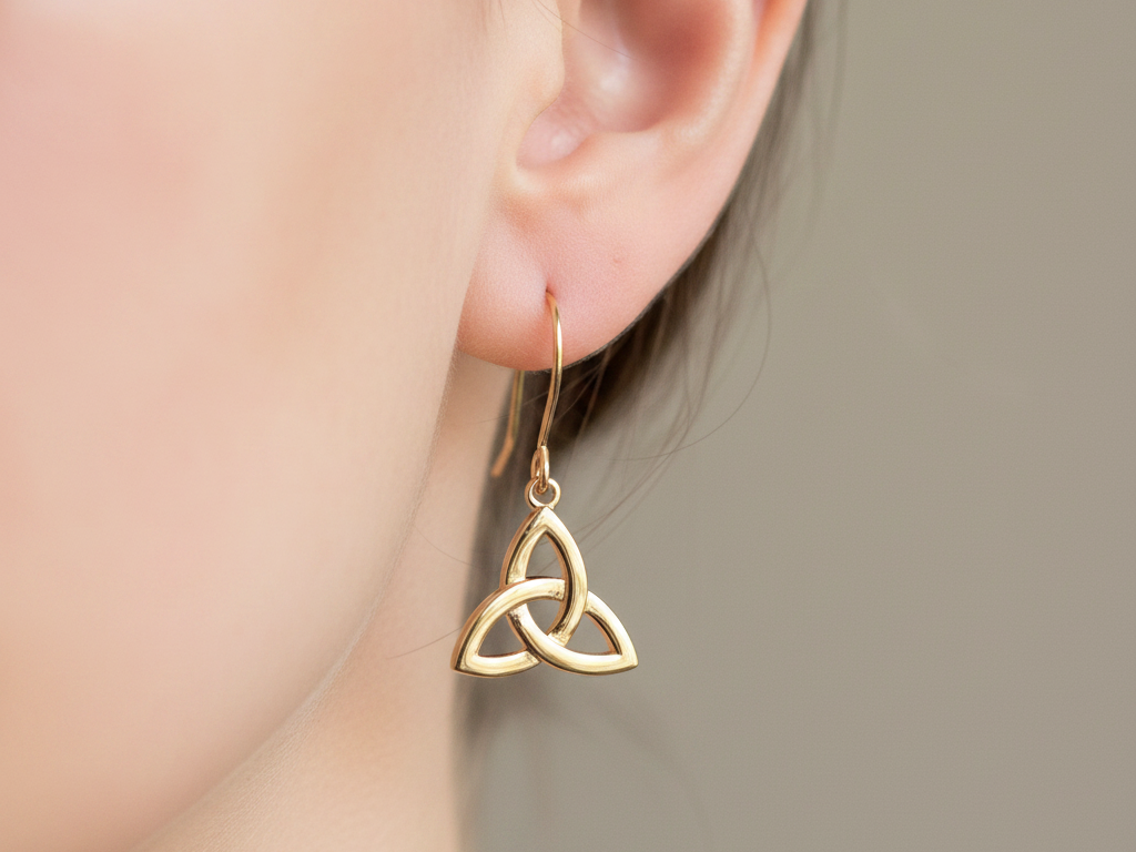 9 CT Yellow Gold Trinity Knot Drop Earrings