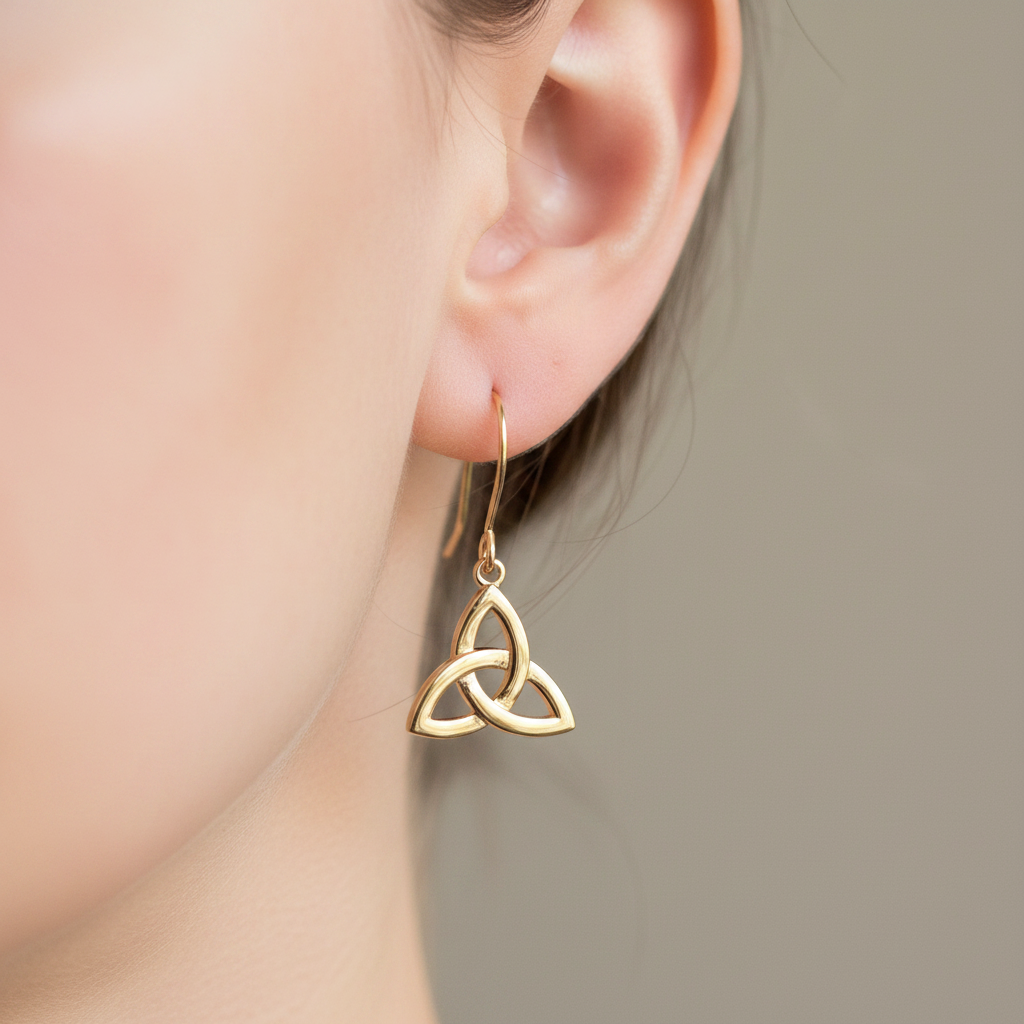 9 CT Yellow Gold Trinity Knot Drop Earrings