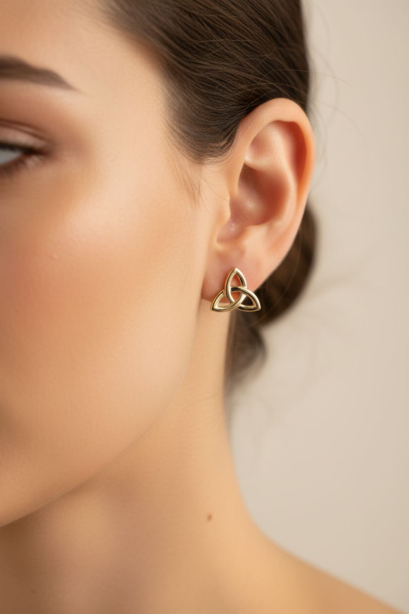 9 CT Yellow Gold Trinity Knot Stud Earrings