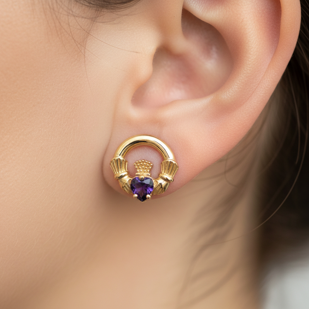 9 CT Yellow Gold Amethyst Earrings