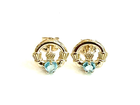 9 CT Yellow Gold Aqua Birthstone Earrings