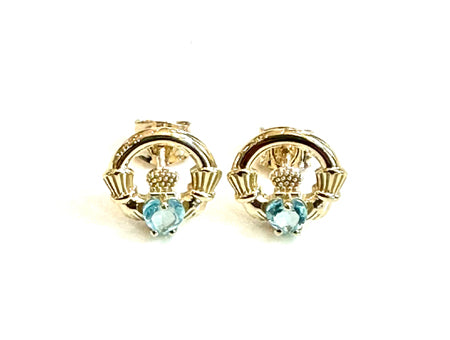 9 CT Yellow Gold Aqua Birthstone Earrings