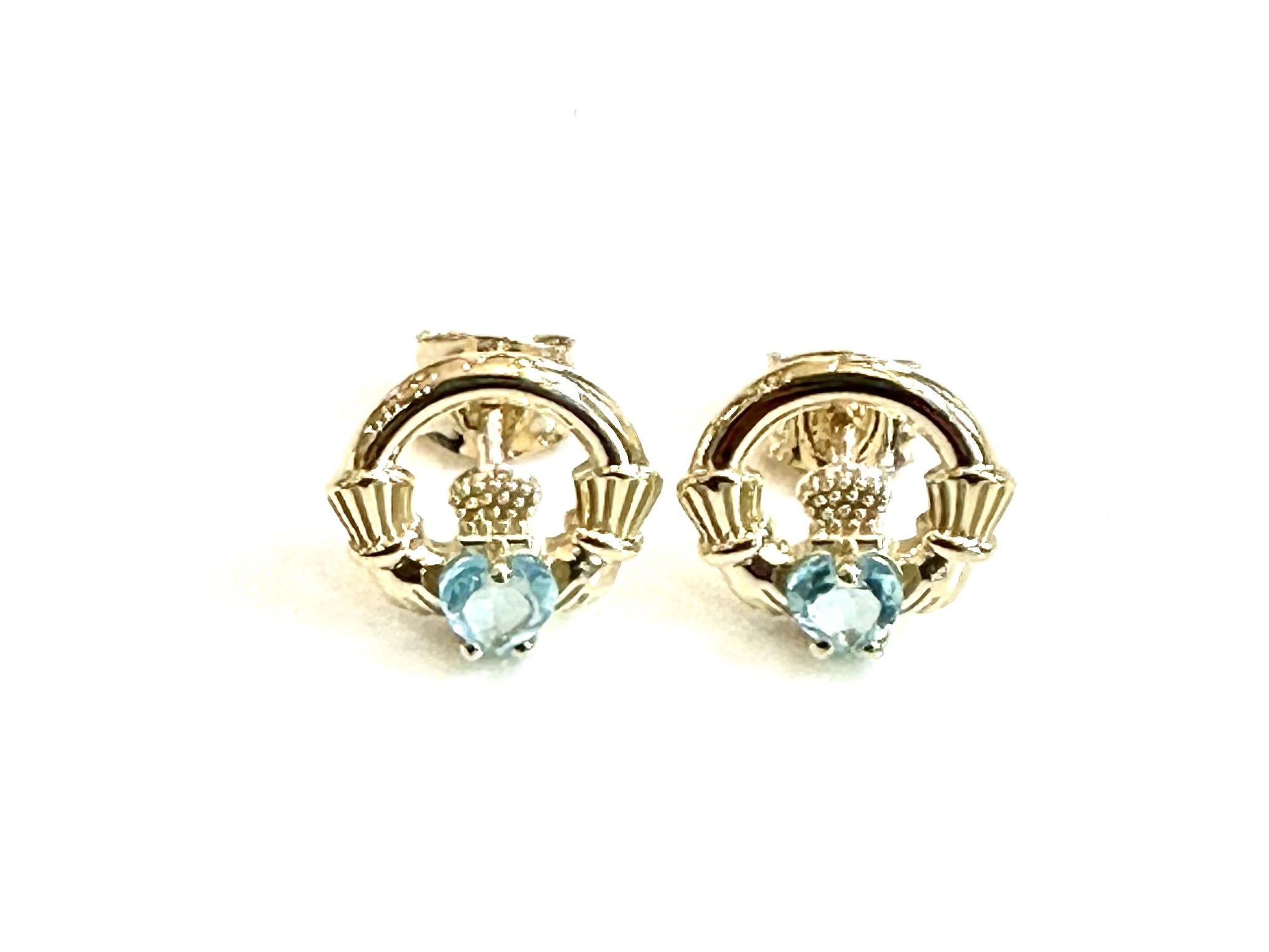 9 CT Yellow Gold Aqua Birthstone Earrings