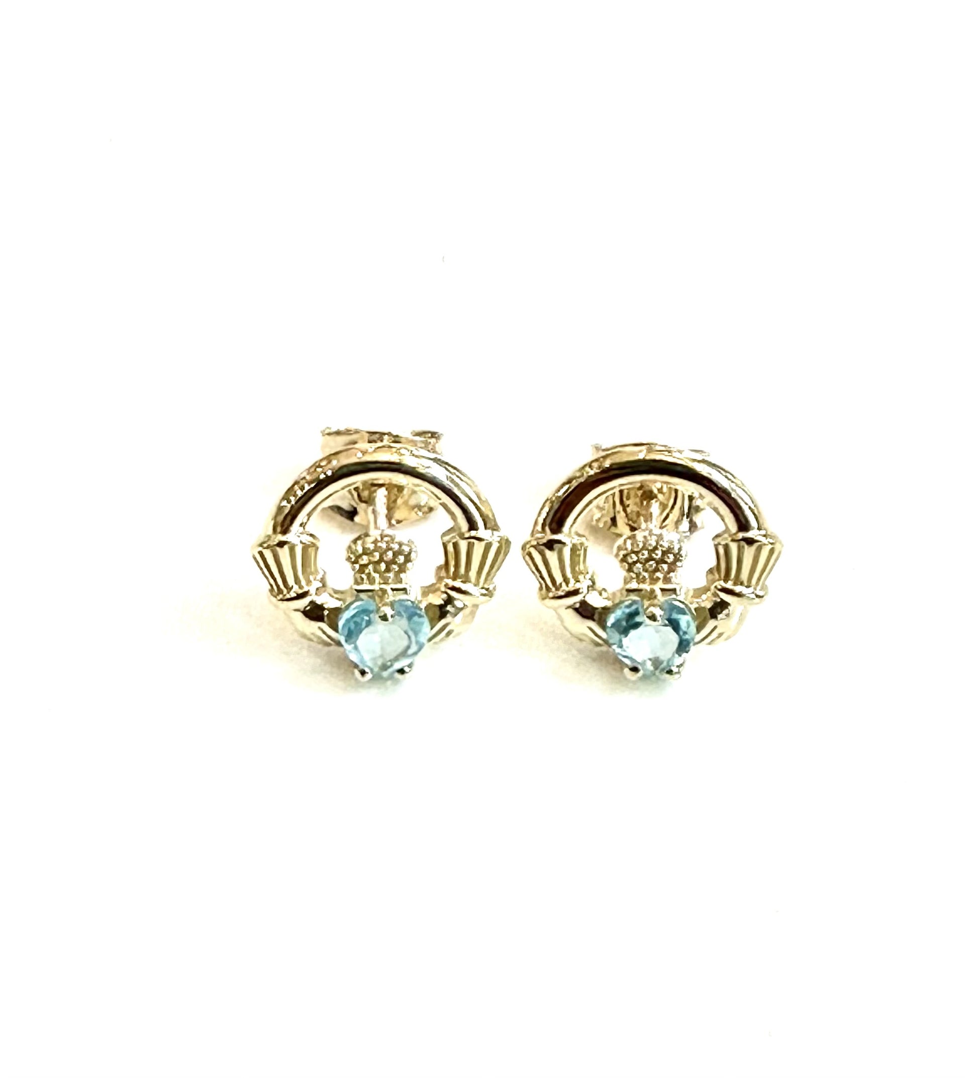 9 CT Yellow Gold Aqua Birthstone Earrings