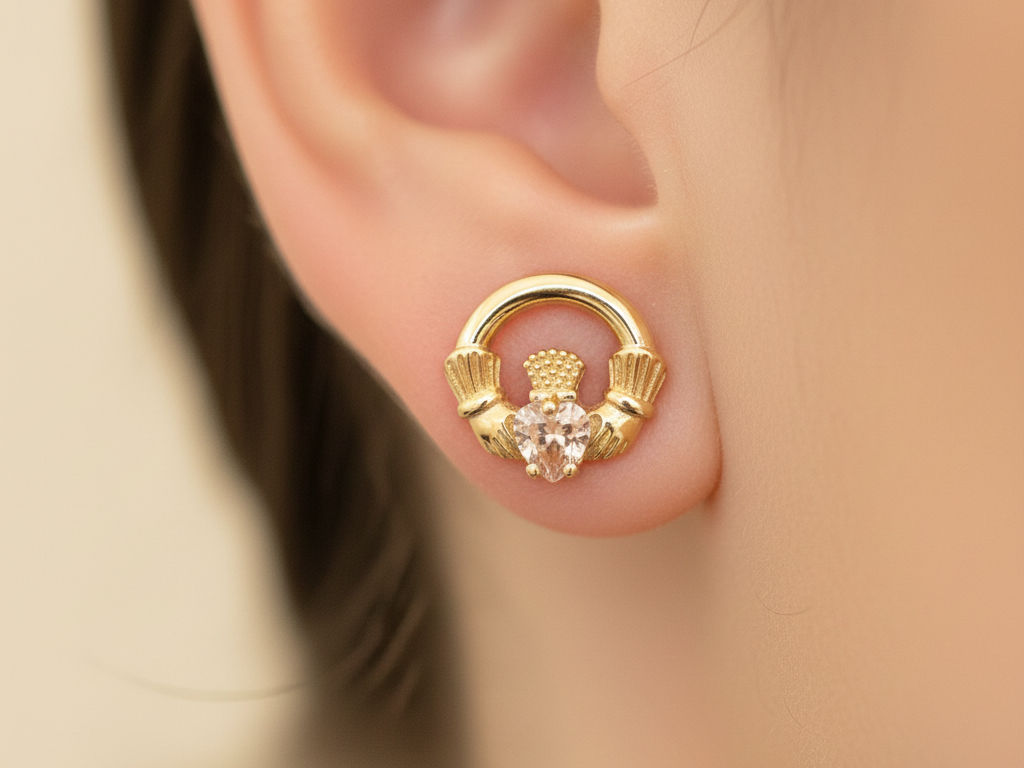 9 CT Yellow Gold Champagne Cz Birthstone Earrings