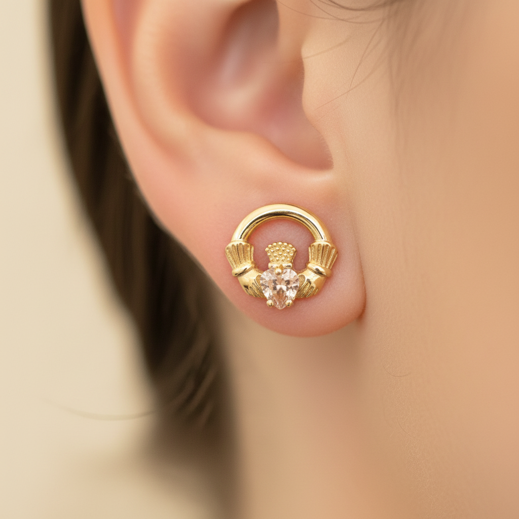 9 CT Yellow Gold Champagne Cz Birthstone Earrings