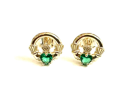 Gold Plated Emerald Cz Birthstone Earrings