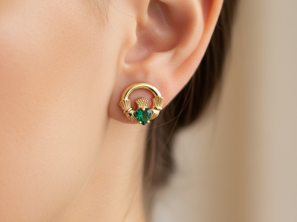 Gold Plated Emerald Cz Birthstone Earrings