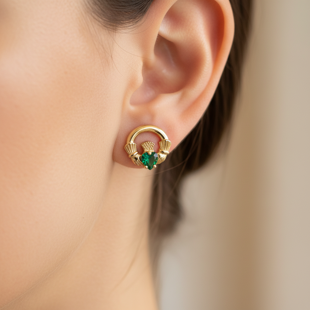 Gold Plated Emerald Cz Birthstone Earrings