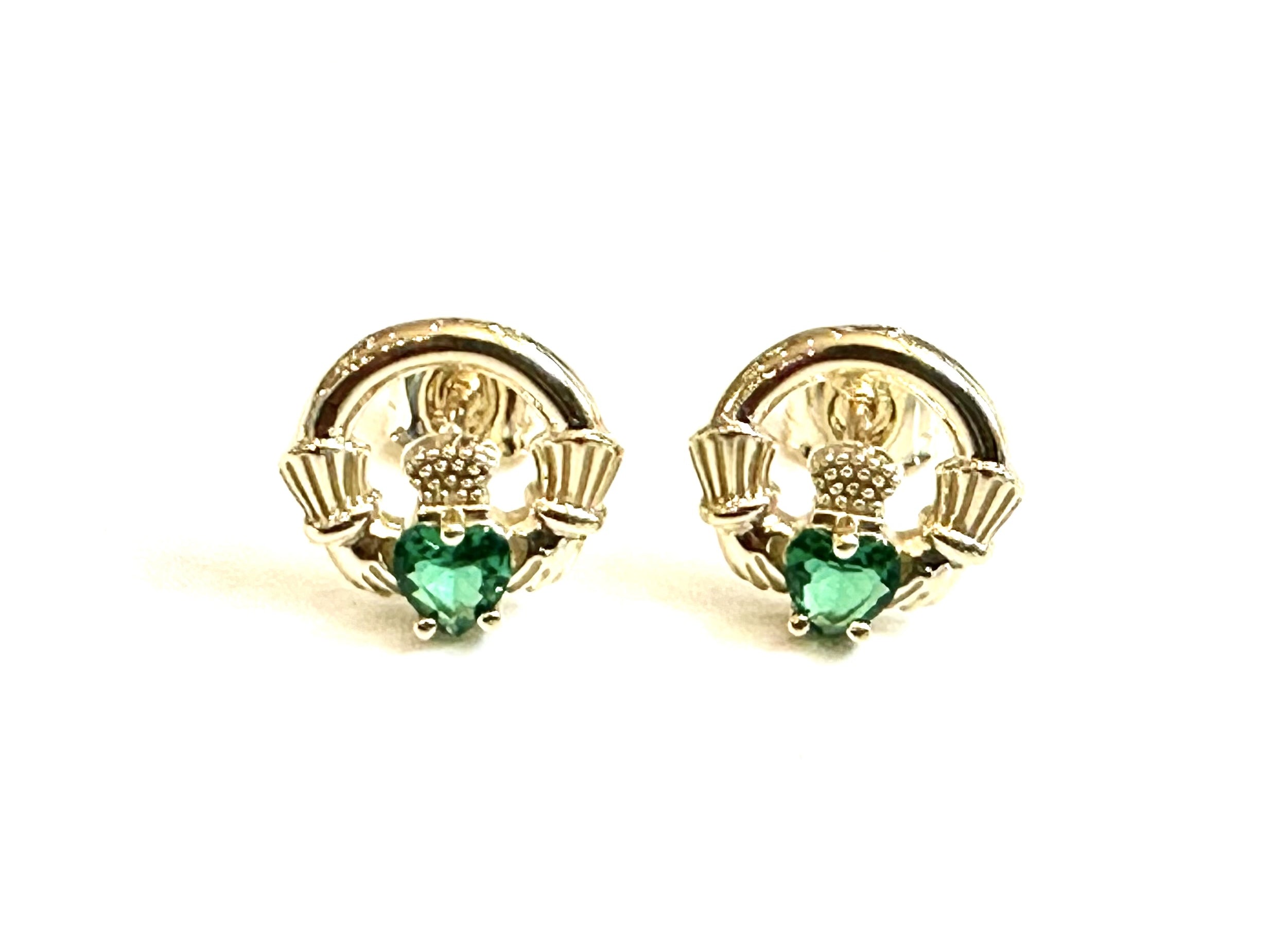 9 CT Yellow Gold Emerald Cz Birthstone Earrings
