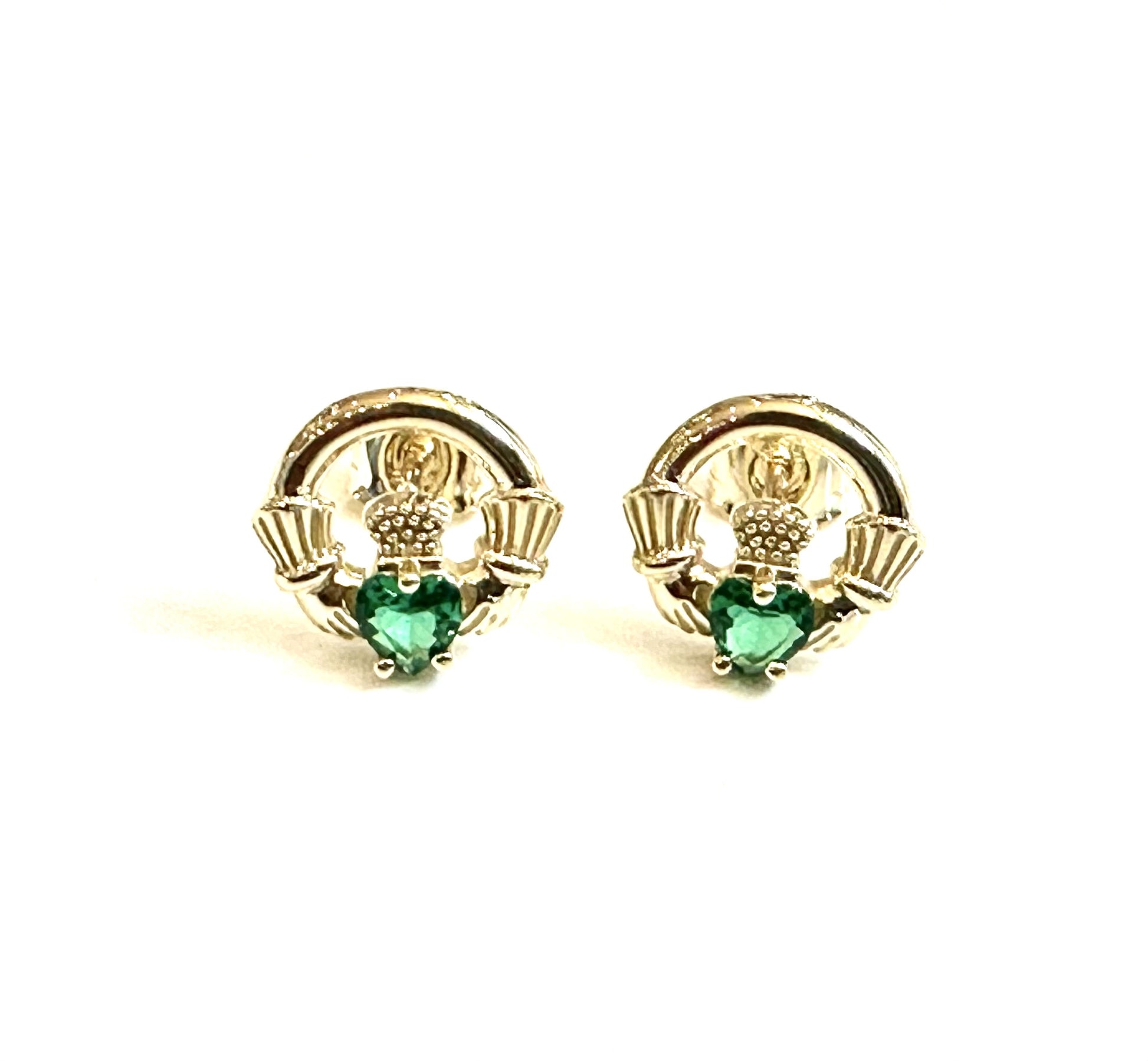 9 CT Yellow Gold Emerald Cz Birthstone Earrings