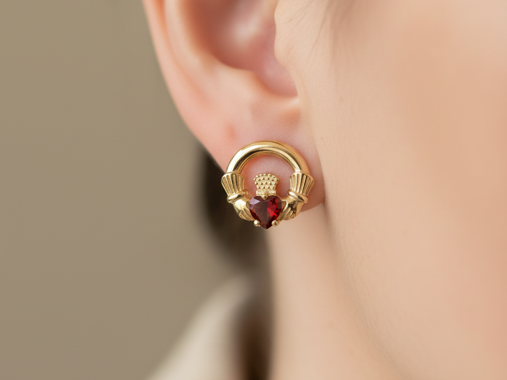 9 CT Yellow Gold Garnet Earrings