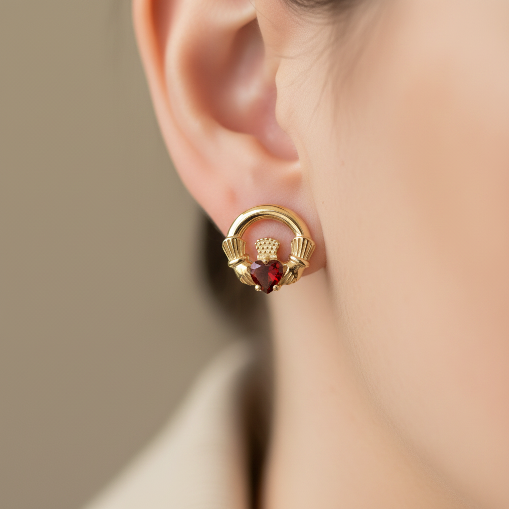 9 CT Yellow Gold Garnet Earrings