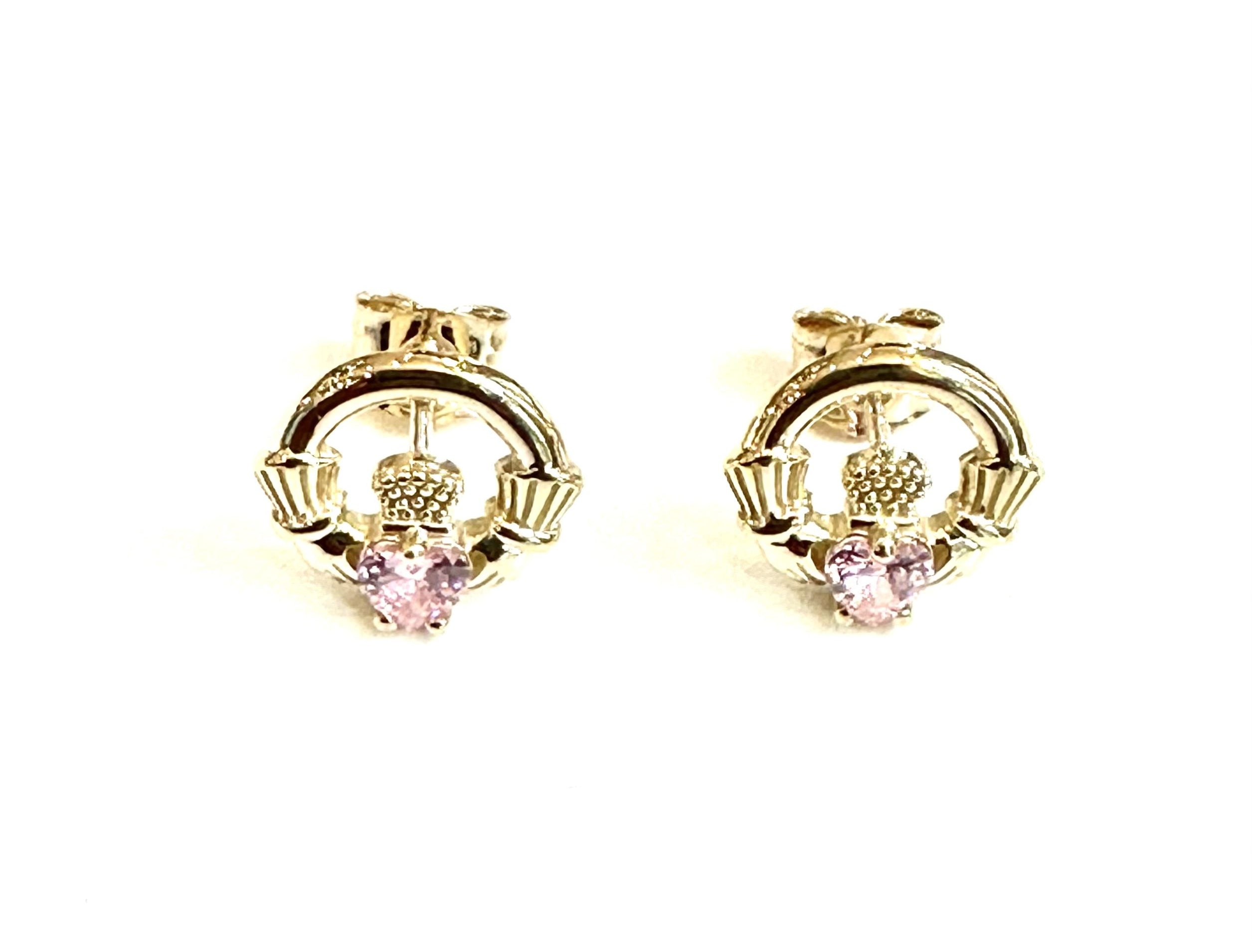 9 CT Yellow Gold Pink Cz Birthstone Earrings
