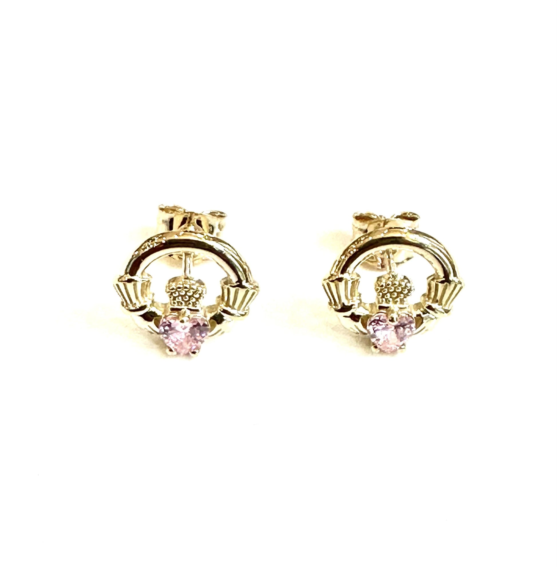 9 CT Yellow Gold Pink Cz Birthstone Earrings