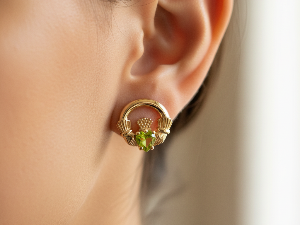 9 CT Yellow Gold Peridot Cz Birthstone Earrings