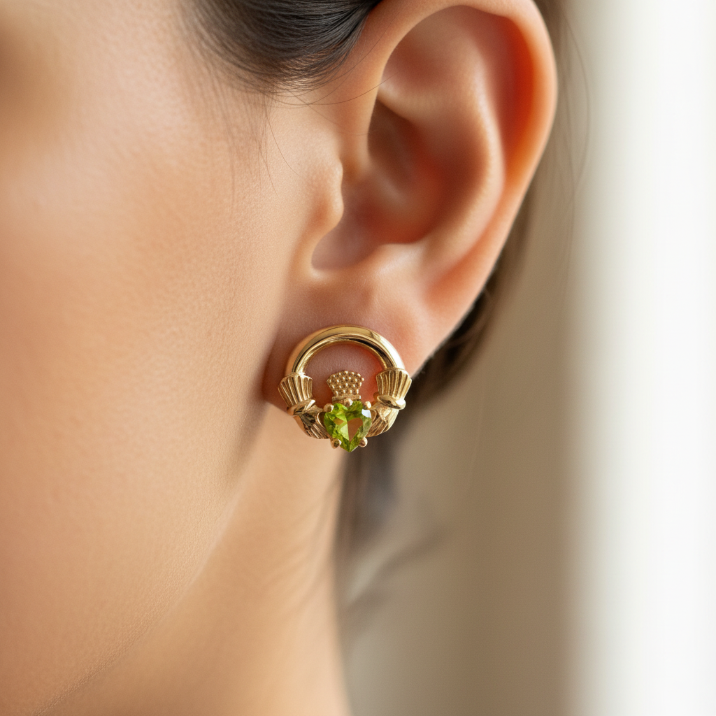 9 CT Yellow Gold Peridot Cz Birthstone Earrings