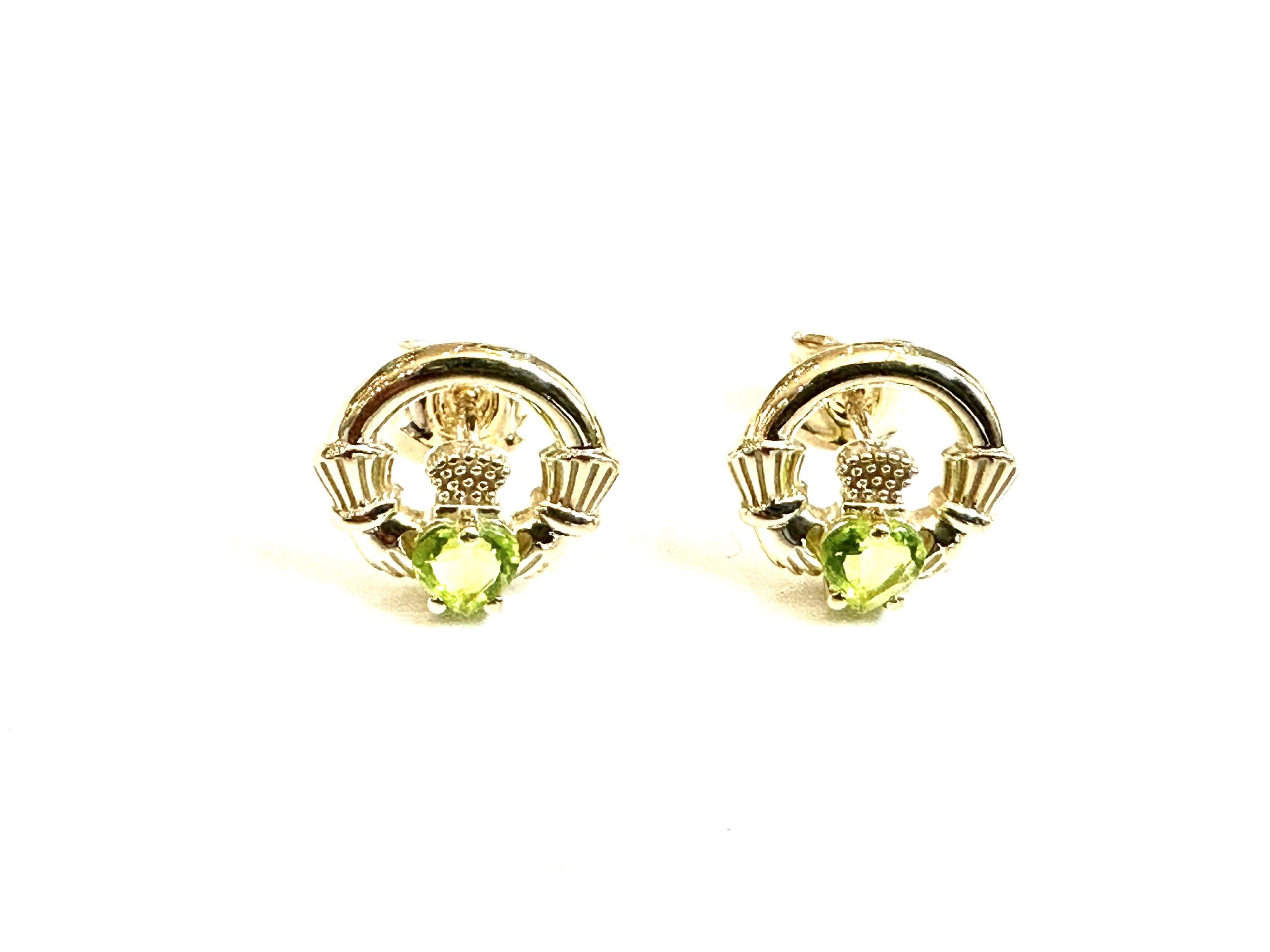 9 CT Yellow Gold Peridot Cz Birthstone Earrings
