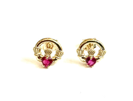 9 CT Yellow Gold Ruby Cz Birthstone Earrings