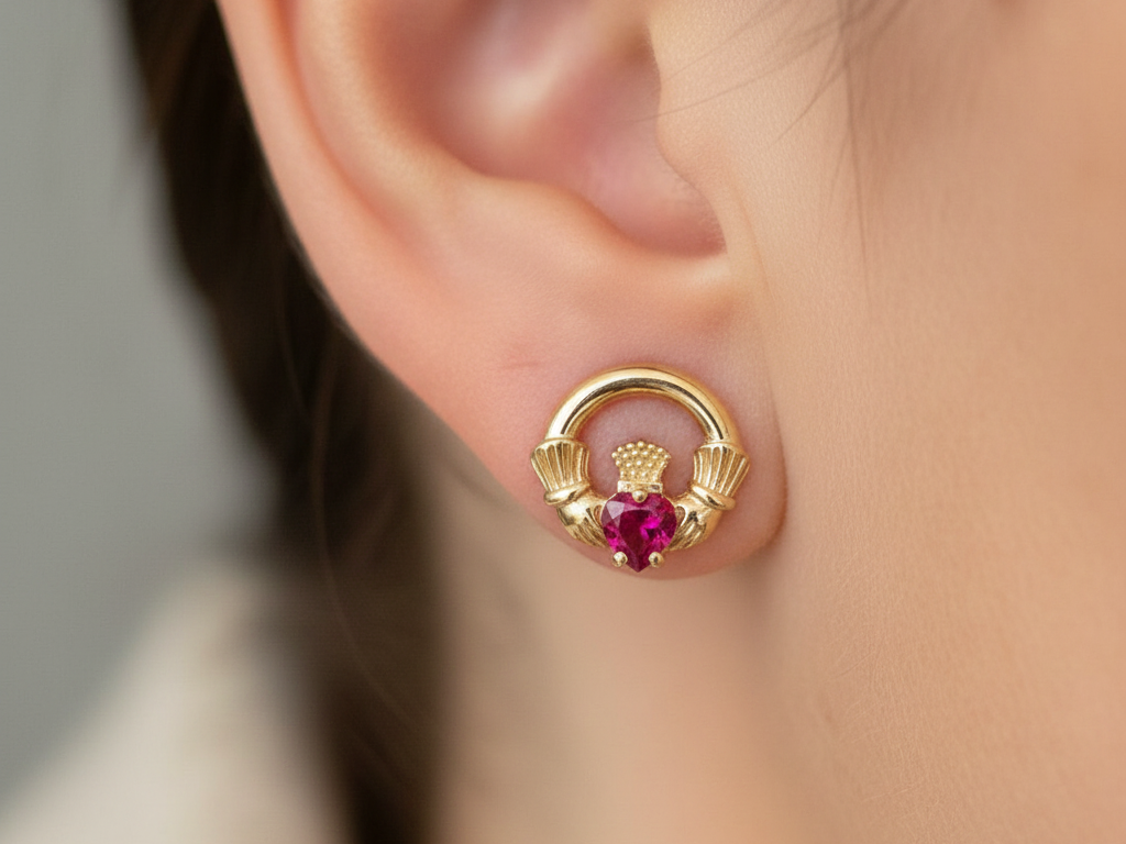 9 CT Yellow Gold Ruby Cz Birthstone Earrings