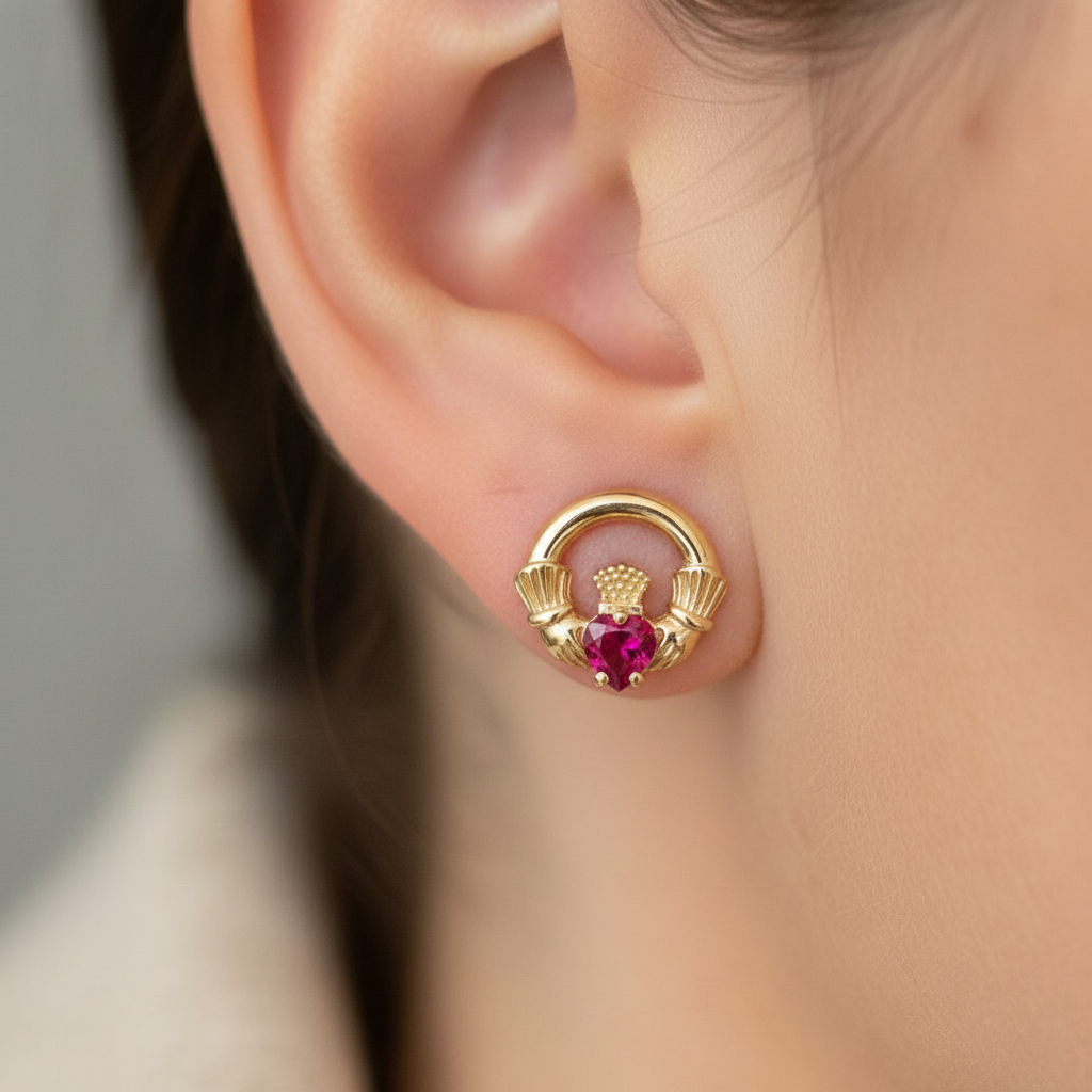 9 CT Yellow Gold Ruby Cz Birthstone Earrings