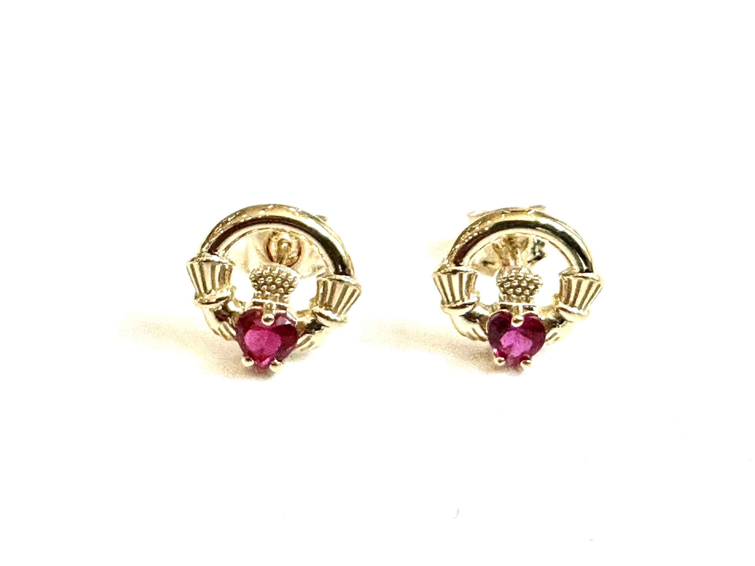 9 CT Yellow Gold Ruby Cz Birthstone Earrings