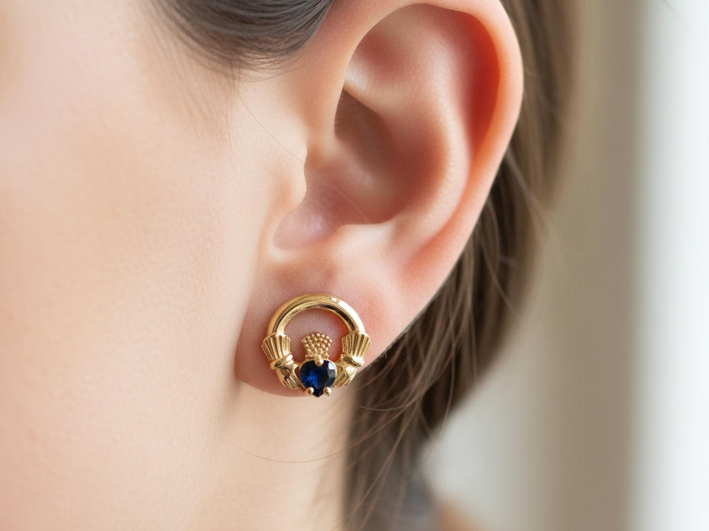 9 CT Yellow Gold Sapphire Cz Birthstone Earrings