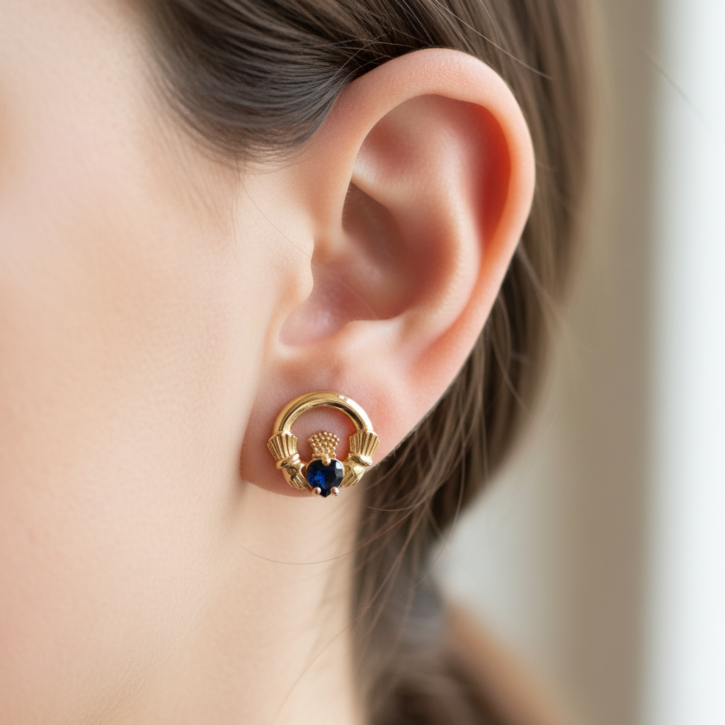 9 CT Yellow Gold Sapphire Cz Birthstone Earrings
