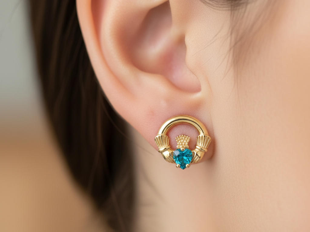 9 CT Yellow Gold Topaz Cz Birthstone Earrings