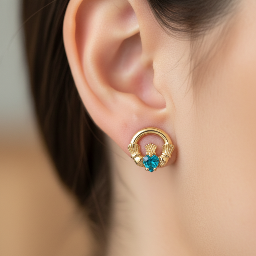 9 CT Yellow Gold Topaz Cz Birthstone Earrings