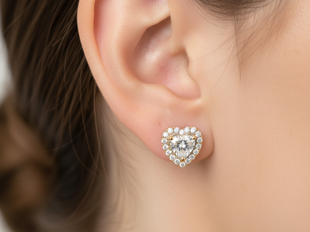 9 CT Yellow Gold Heart Earring.
