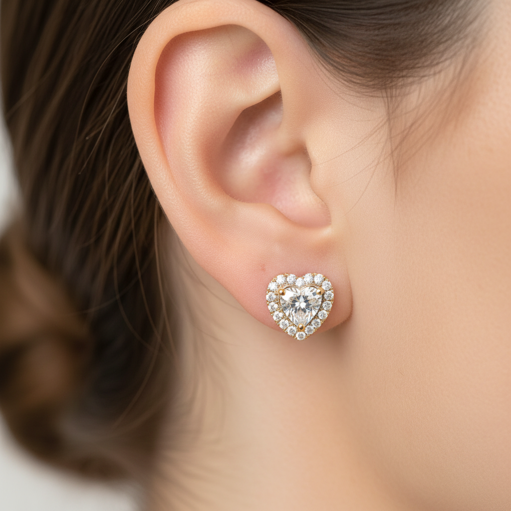 9 CT Yellow Gold Heart Earring.