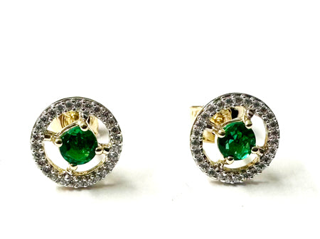 9 CT Yellow Gold Emerald & White Cz Earring.