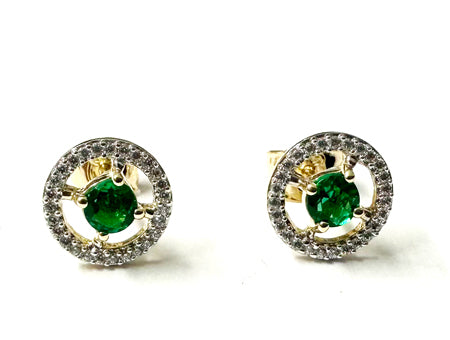 9 CT Yellow Gold Emerald & White Cz Earring.