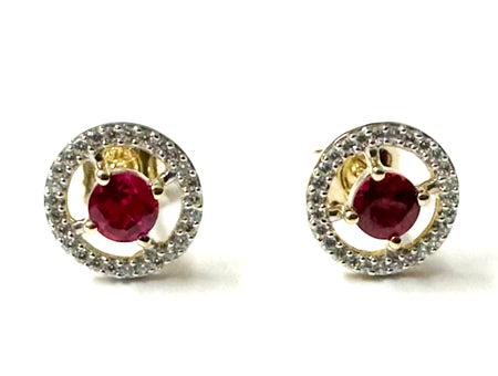 9 CT Yellow Gold Ruby & White Cz Earring.