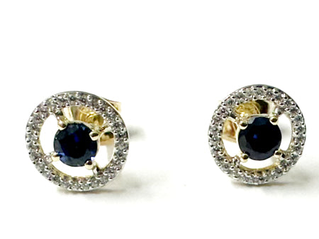 9 CT Yellow Gold Sapphire & White Cz Earring.