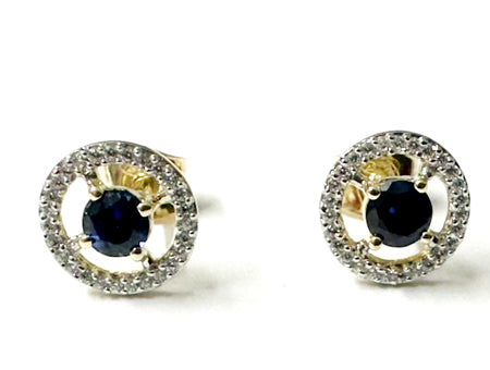 9 CT Yellow Gold Sapphire & White Cz Earring.