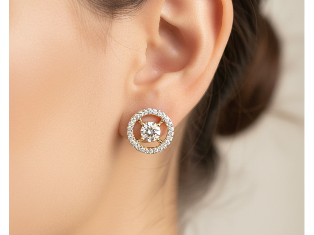 9 CT Yellow Gold White Cz Earring.