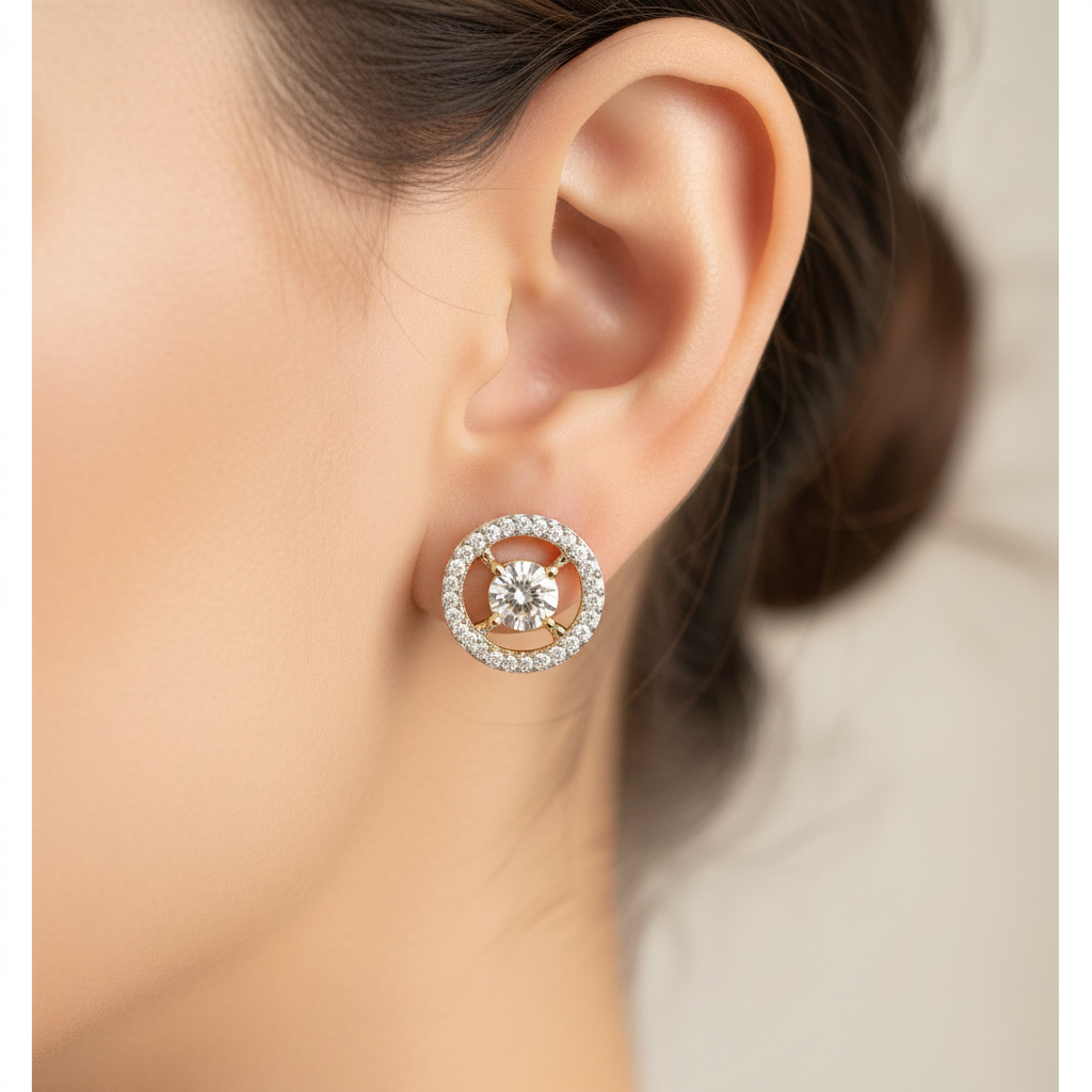 9 CT Yellow Gold White Cz Earring.