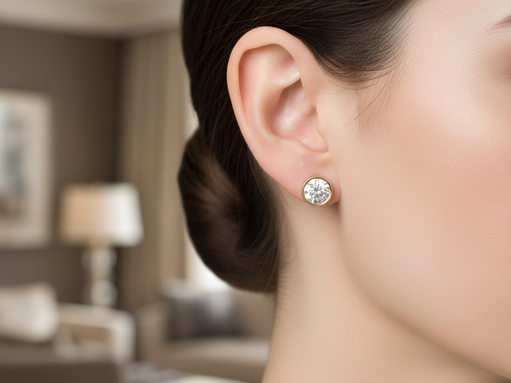 9 CT Yellow Gold Cz 4mm Stone Set Earring.