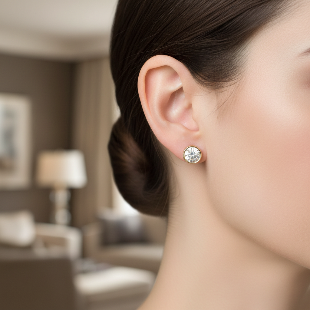 9 CT Yellow Gold Cz 4mm Stone Set Earring.