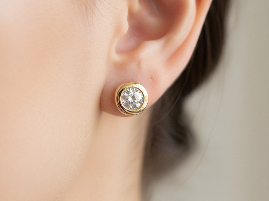 9 CT Yellow Gold Cz 5mm Stone Set Earring.