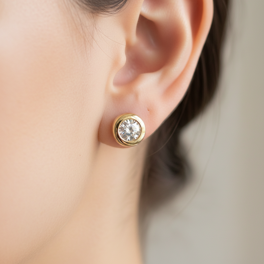 9 CT Yellow Gold Cz 5mm Stone Set Earring.