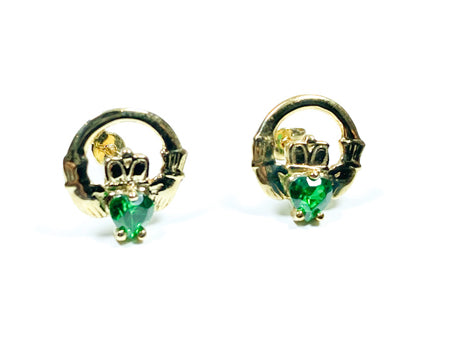 9 CT Yellow Gold Emerald Green Stone Earring