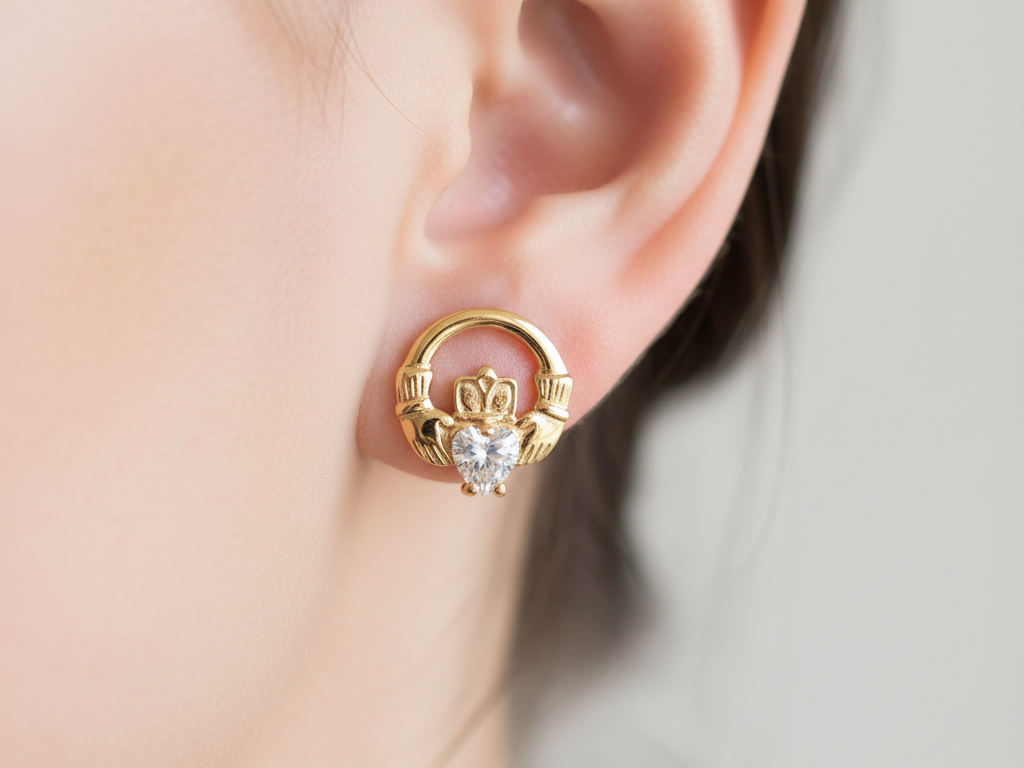 9 CT Yellow Gold White Stone Earring